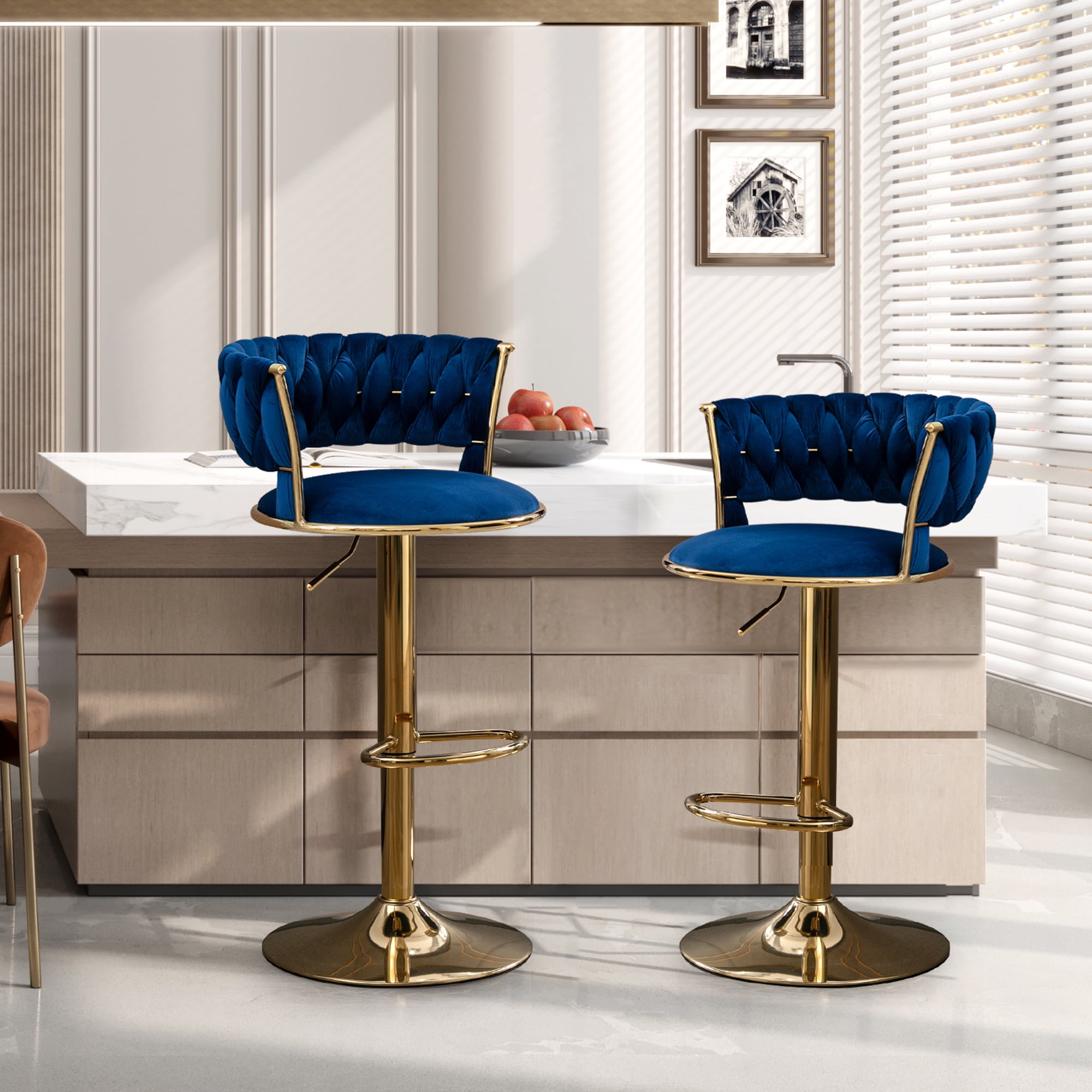 KINFFICT Bar Stools Set of 2, Counter Height Bar Stools, Barstools Bar Height, Velvet Swivel Bar