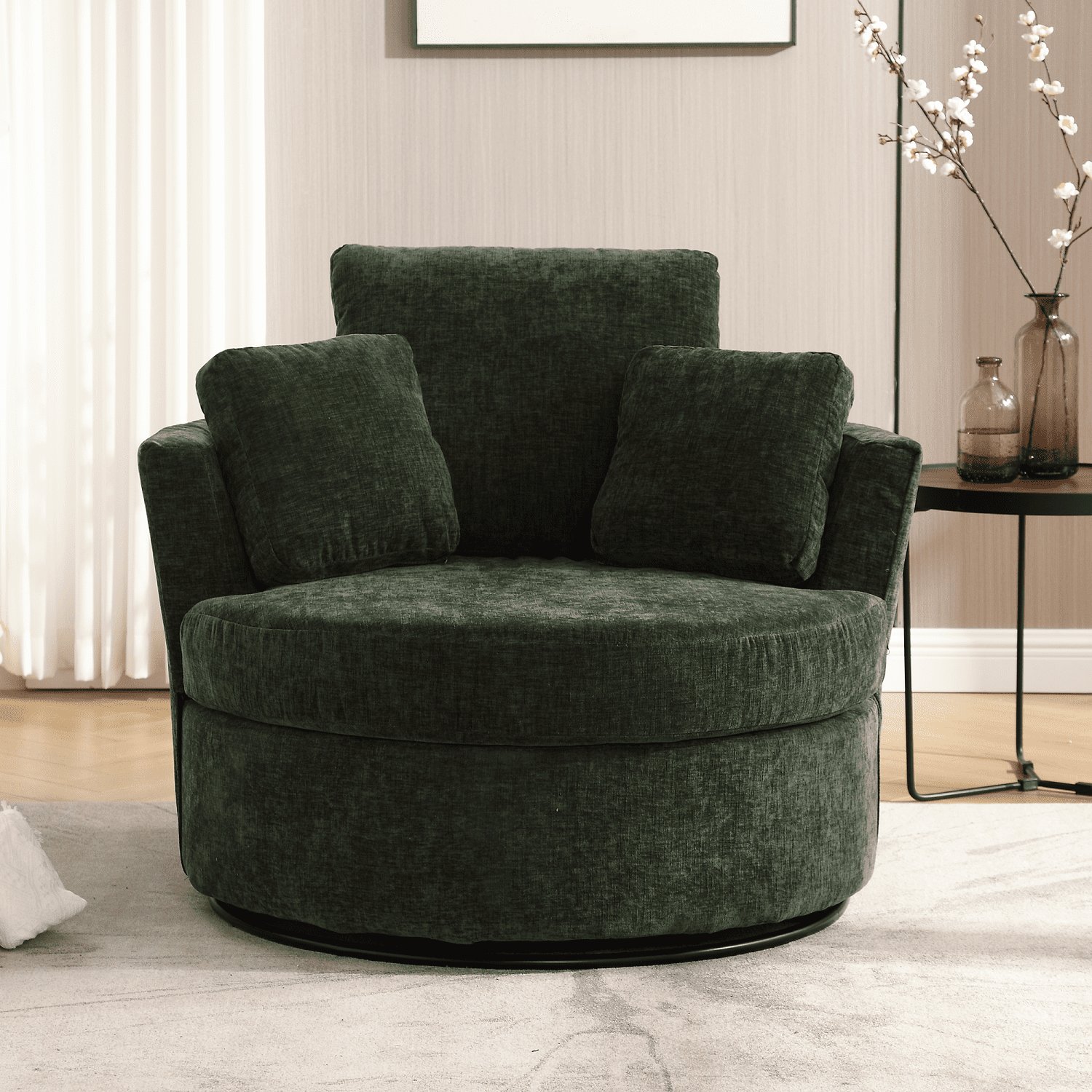 KINFFICT Oversized Chenille Swivel Barrel Chair, Comfy Armchair with ...