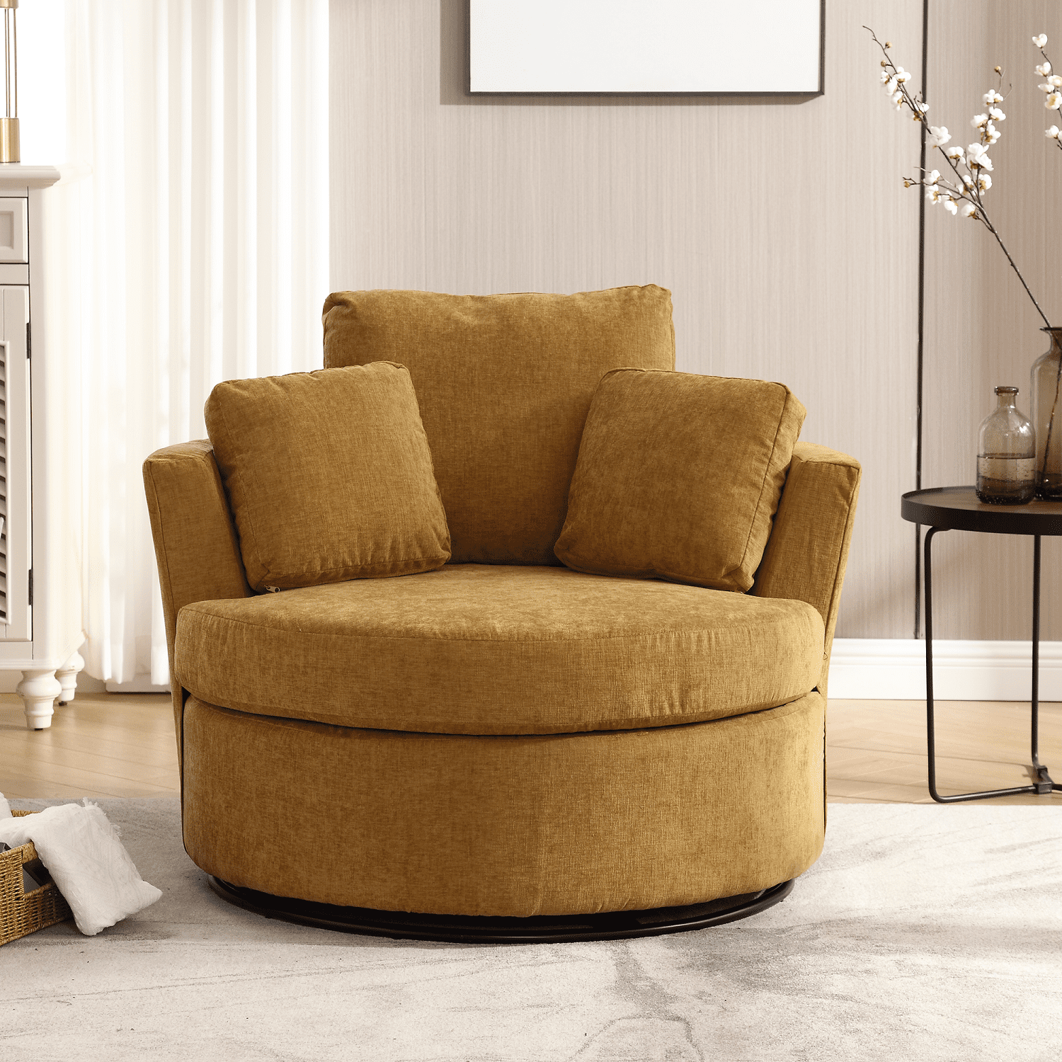 KINFFICT Chenille Swivel Barrel Chair Accent Chair, Oversized Comfy ...