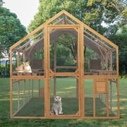 KINFFICT Extra Large Cat House Outdoor, Walk-in Enclosure Wooden Catio Cage with Bridges, Platforms, Rest Rooms, Roof Cover, 151 lb, Walnut