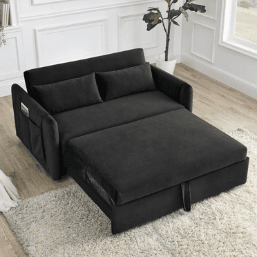 KINFFICT Futon Sofa Bed, Convertible Loveseat Sleeper, Modern Sofa Bed for Living Room/Apt, Black