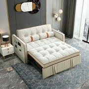 KINFFICT Futon Sofa Bed, Convertible Sleeper Sofa Bed with Pull Out Couch, Modern Velvet Loveseat Sleeper, Small Couch for Living Room, Beige