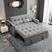 KINFFICT Futon Sofa Bed, Convertible Sleeper Sofa Bed with Pull Out Couch, Modern Velvet Loveseat Sleeper, Small Couch for Living Room, Gray