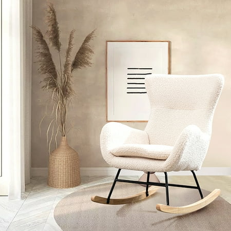 KINFFICT Rocking Chair Nursery, Upholstered Nursery Rocking Chairs, Nursery Glider Rocker, Comfy Chair Indoor for Living Room Bedroom,Beige