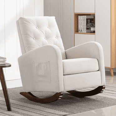 KINFFICT Rocking Chair for Nursery, Tufted Nursery Rocking Chair, Glider Rocker for Living Room, Beige