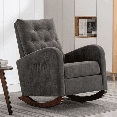 KINFFICT Rocking Chair for Nursery, Tufted Nursery Rocking Chair, Glider Rocker for Living Room, Dark Gray