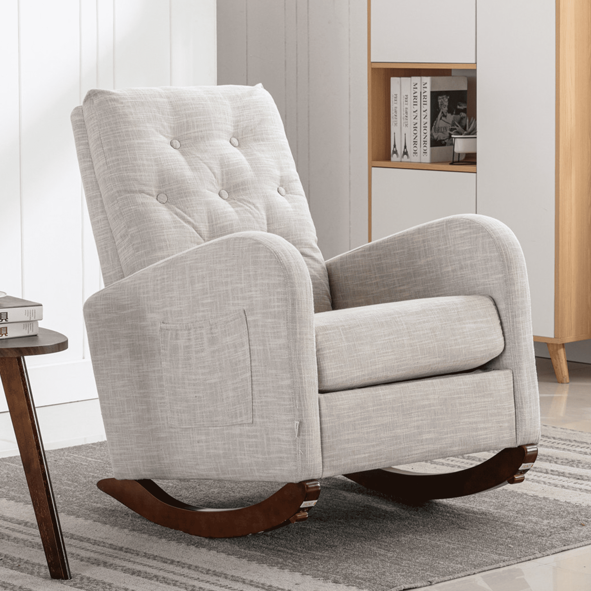 KINFFICT Nursery Rocking Chair, Baby Gliding Armchair, Upholstered Mid ...