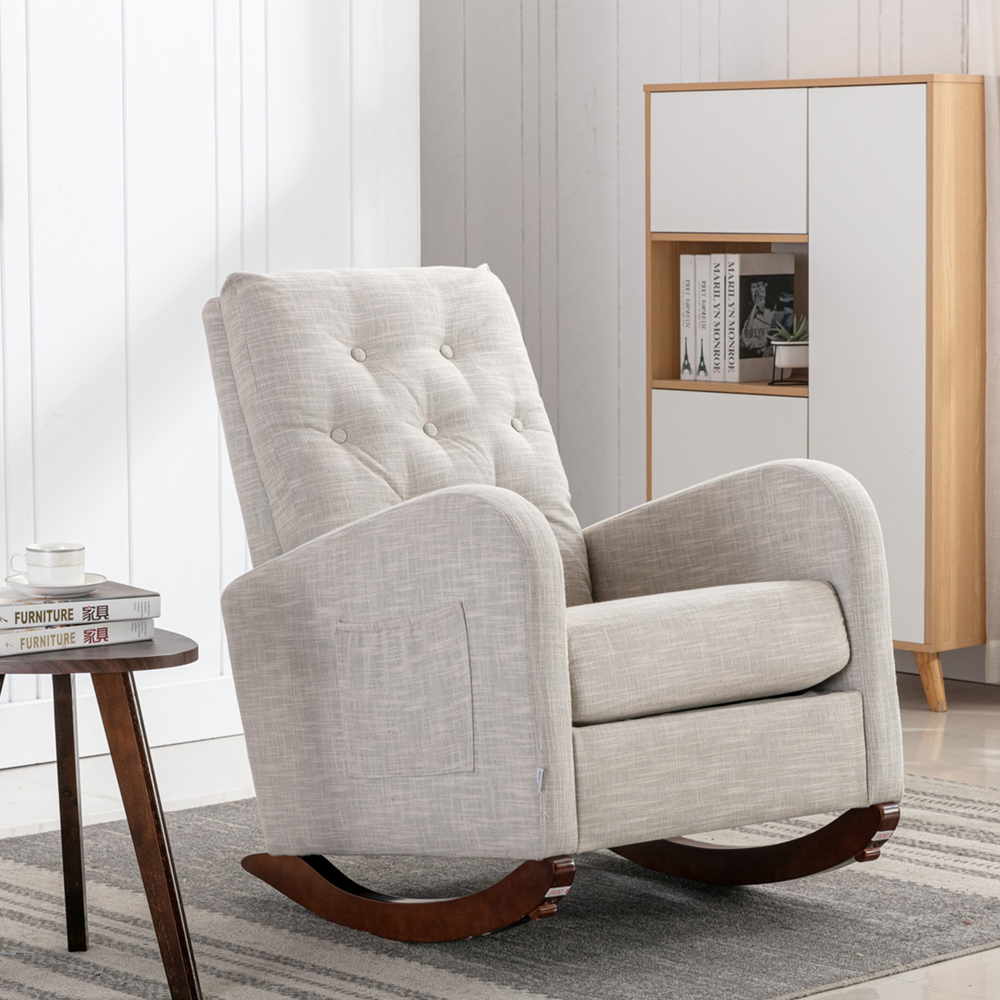KINFFICT Nursery Rocking Chair, Baby Gliding Armchair, Upholstered Mid