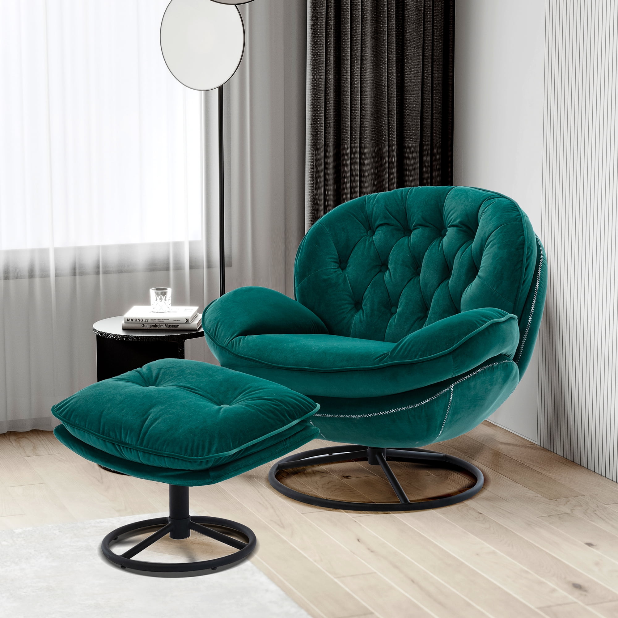 KINFFICT Swivel Accent Chair with Ottoman, Modern Velvet Lounge Chair ...