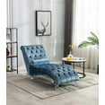 thumbnail image 1 of KINFFICT Velvet Chaise Lounge Chair with Toss Pillow, Modern Tufted Button Lounge Chair, Upholstered Indoor Sleeper Chair for Living Room, Bedroom, Lake Blue, 1 of 8