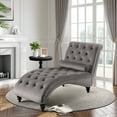 thumbnail image 1 of KINFFICT Velvet Chaise Lounge Indoor, Tufted lounge chair with Wood Legs, Leisure Accent Chair Upholstered Lounge Couch for Bedrooom Living Room, Gray, 1 of 8