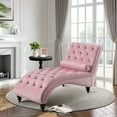 thumbnail image 1 of KINFFICT Velvet Chaise Lounge Indoor, Tufted lounge chair with Wood Legs, Leisure Accent Chair Upholstered Lounge Couch for Bedrooom Living Room, Pink, 1 of 8