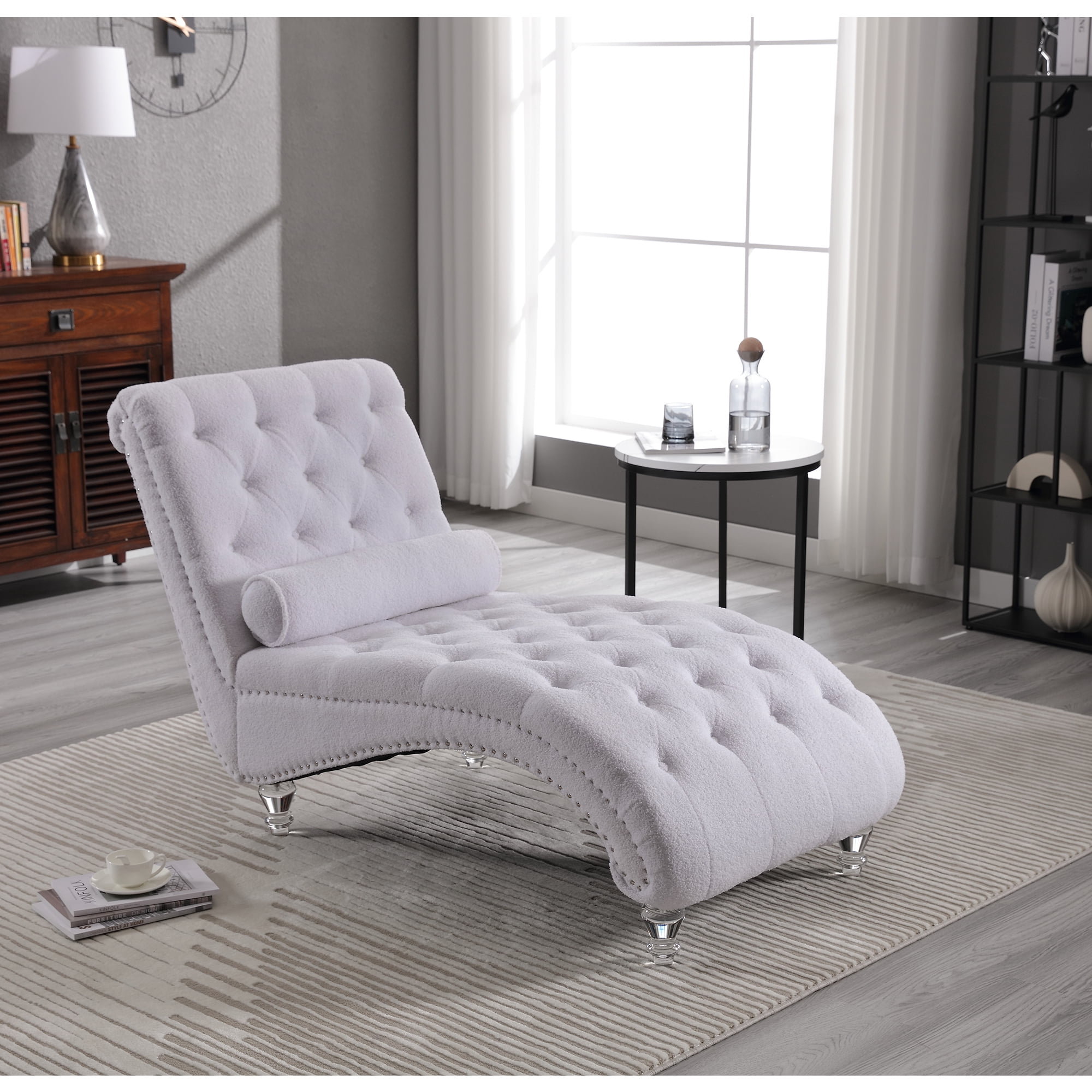 KINFFICT Velvet Chaise Lounge Indoor, Tufted lounge chair with Legs ...