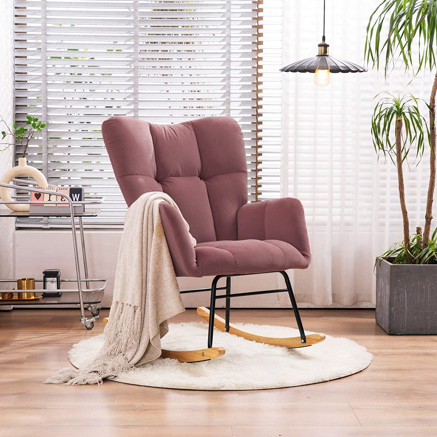 KINFFICT Velvet Rocking Accent Chair Uplostered Glider Rocker