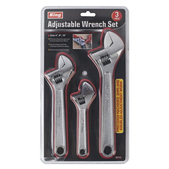 KING Adjustable Wrench Set, 6", 8", 10" (3-Piece Set)