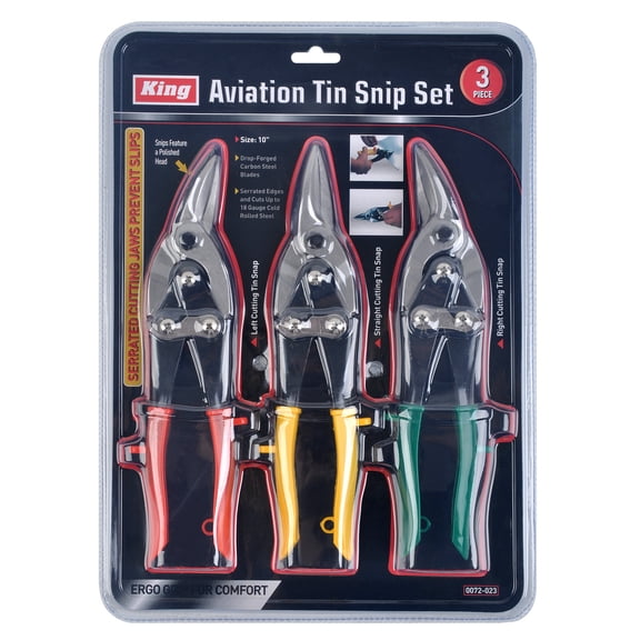 KING Aviation Tin Snip Set, Left, Right, Straight (3-Piece Set)