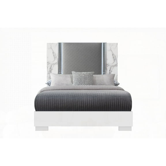 KING BED IN MOON WHITE MARBLE WITH LED ACCENTS