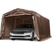 KING BIRD 10' x 15' Heavy Duty Anti-Snow Carport Canopy Car Canopy Car Port Garage Outdoor Instant Garage with Reinforced Ground Bars-Brown