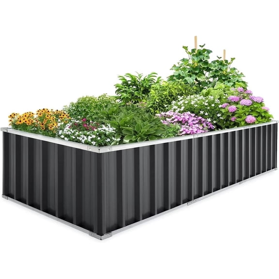 KING BIRD 101" x 36" x 18" Galvanized Raised Garden Bed Heightened Steel Metal Planter Box, Large Raised Bed Kit, Dark Grey