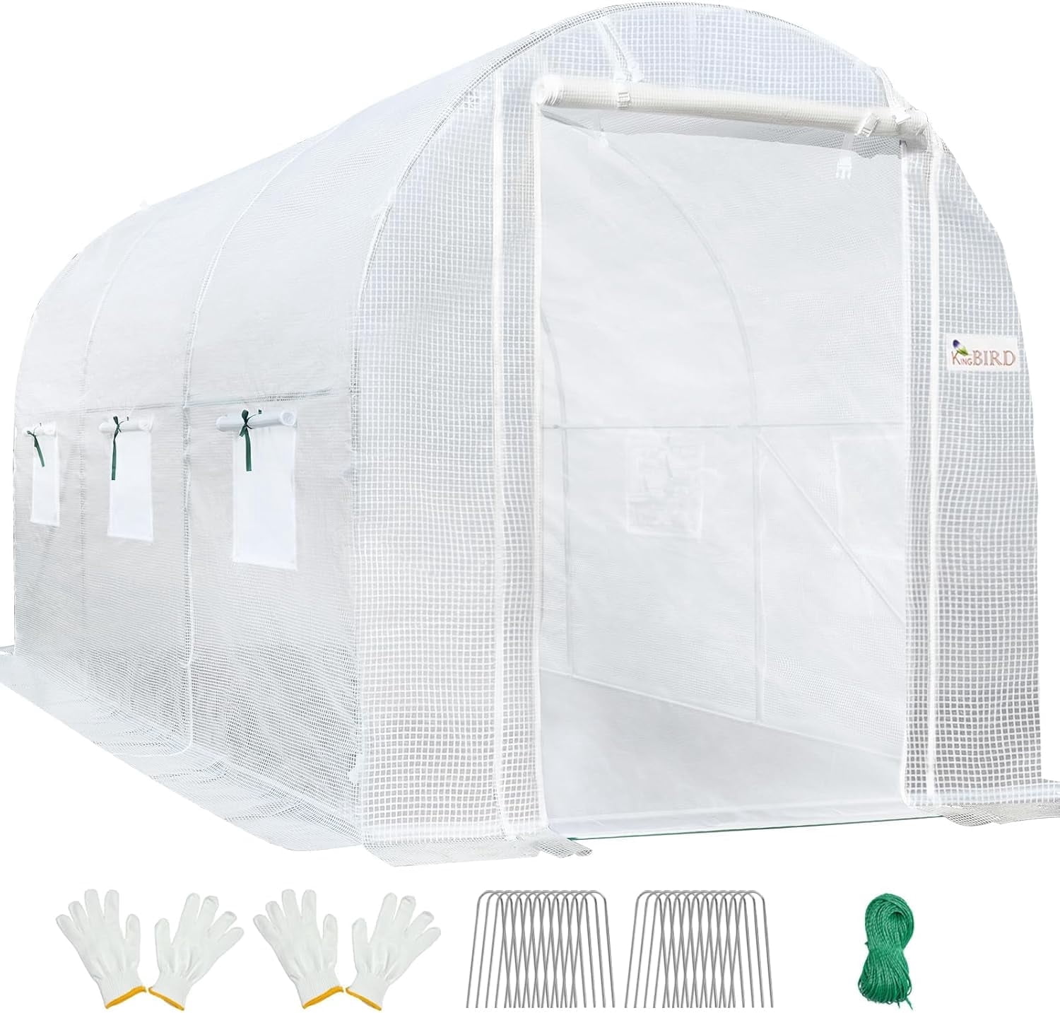 KING BIRD 10x6.6x6.6FT Upgraded Large Walk-in Greenhouse Heavy Duty Galvanized Steel Frame Zippered Screen Door 6 Screen Windows Tunnel Garden Plant Hot Green House White