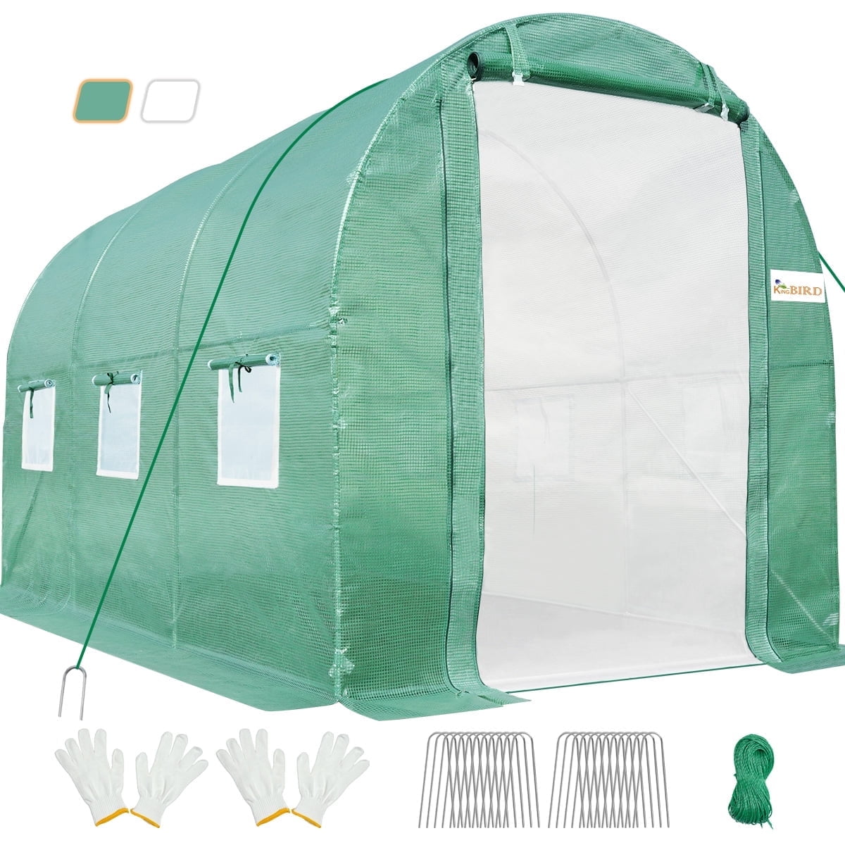 Large Green Polyethylene Walk-In Greenhouse with Steel Frame