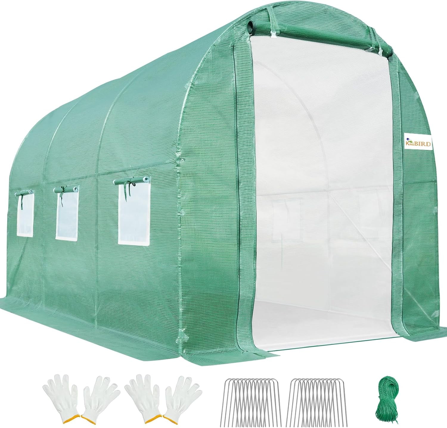 Large Green Polyethylene Walk-In Greenhouse with Steel Frame