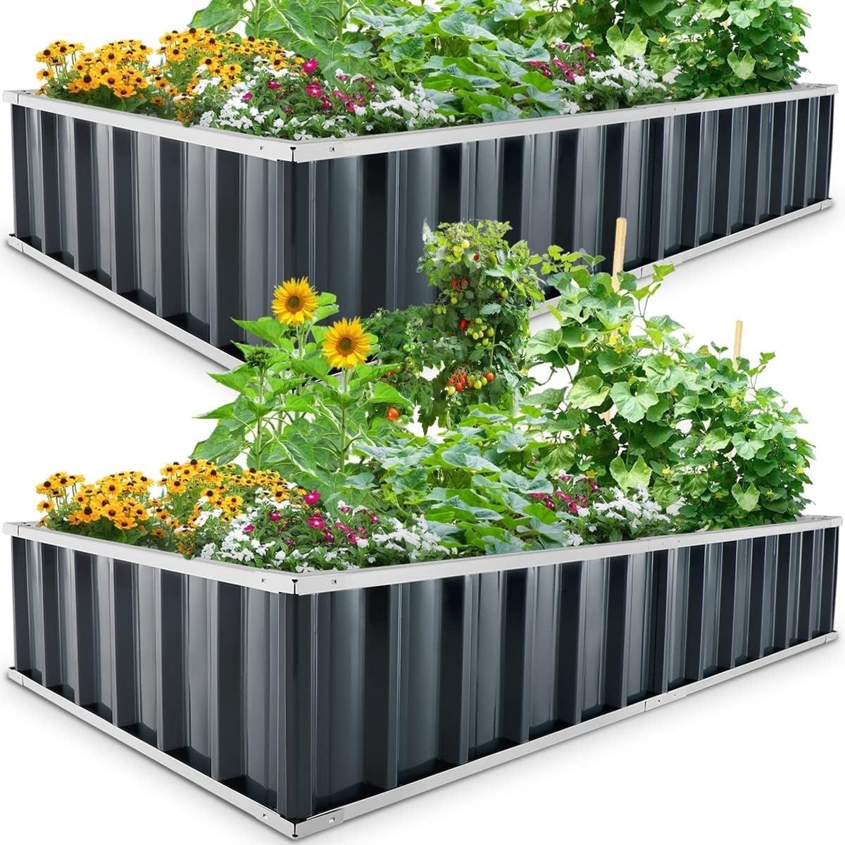 KING BIRD 2-Pack 68" x 36" x 12" Raised Garden Bed Galvanized Steel Metal Planter Kit Box Dark Gray