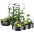thumbnail image 1 of KING BIRD 2Pcs 6x3x1 ft Raised Garden Bed with Arched Trellis Galvanized Steel Metal Planter Garden Box Outdoor for Gardening Climbing Vegetables Flowers Dark Gray, 1 of 9
