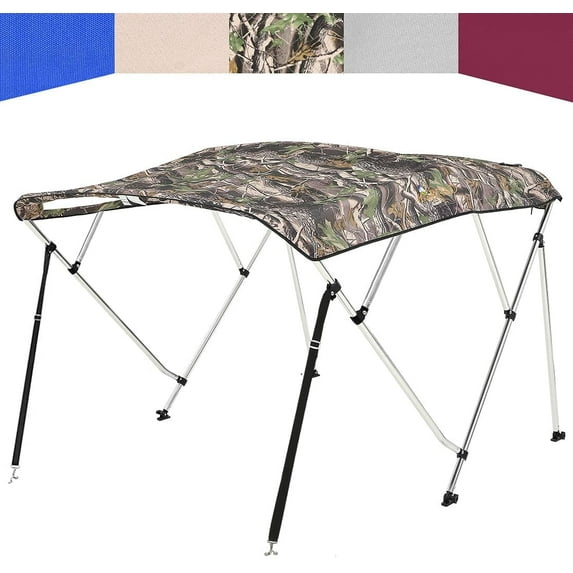 KING BIRD 3 Bow Boat Bimini Top Cover Boat Canopy Sun Shade Waterproof 1 Inch Stainless Aluminum Frame 46" Height with Rear Support Poles and Storage Boot (Camouflage,67"-72")