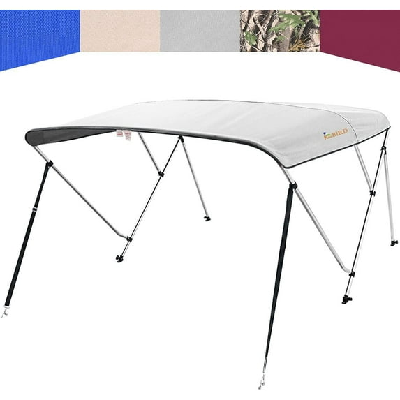 KING BIRD 3 Bow Boat Bimini Top Cover Boat Canopy Sun Shade Waterproof 1 Inch Stainless Aluminum Frame 46" Height with Rear Support Poles and Storage Boot (Gray,61"-66")