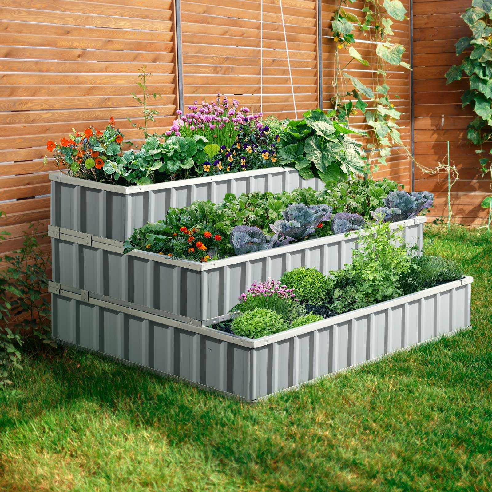 KING BIRD 3-Tier Raised Garden Bed, Galvanized Steel Patio Planter Box ...