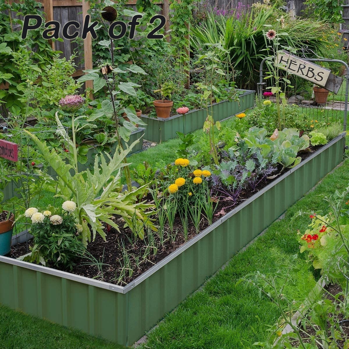 KING BIRD 3 Tiers Raised Garden Bed Dismountable Frame Galvanized Steel Metal Patio Garden Elevated Planter Box 46’’x46’’x23.6’’ for Growing Vegetables Flower (Ivory)