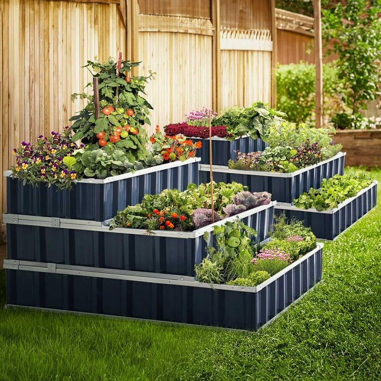 Kingbird Galvanized Steel Raised Garden Bed, Charcoal Grey Kingbird Galvanized Steel Raised Garden Bed, Charcoal Grey