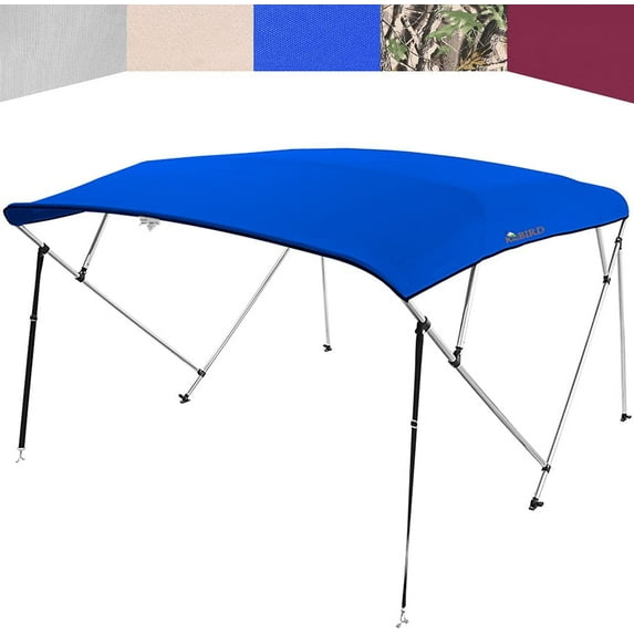 KING BIRD 4 Bow Bimini Boat Top Cover Sun Shade Boat Canopy Waterproof 1 Inch Stainless Aluminum Frame 54" Height with Rear Support Poles and Storage Boot (Royal blue,73"-78")