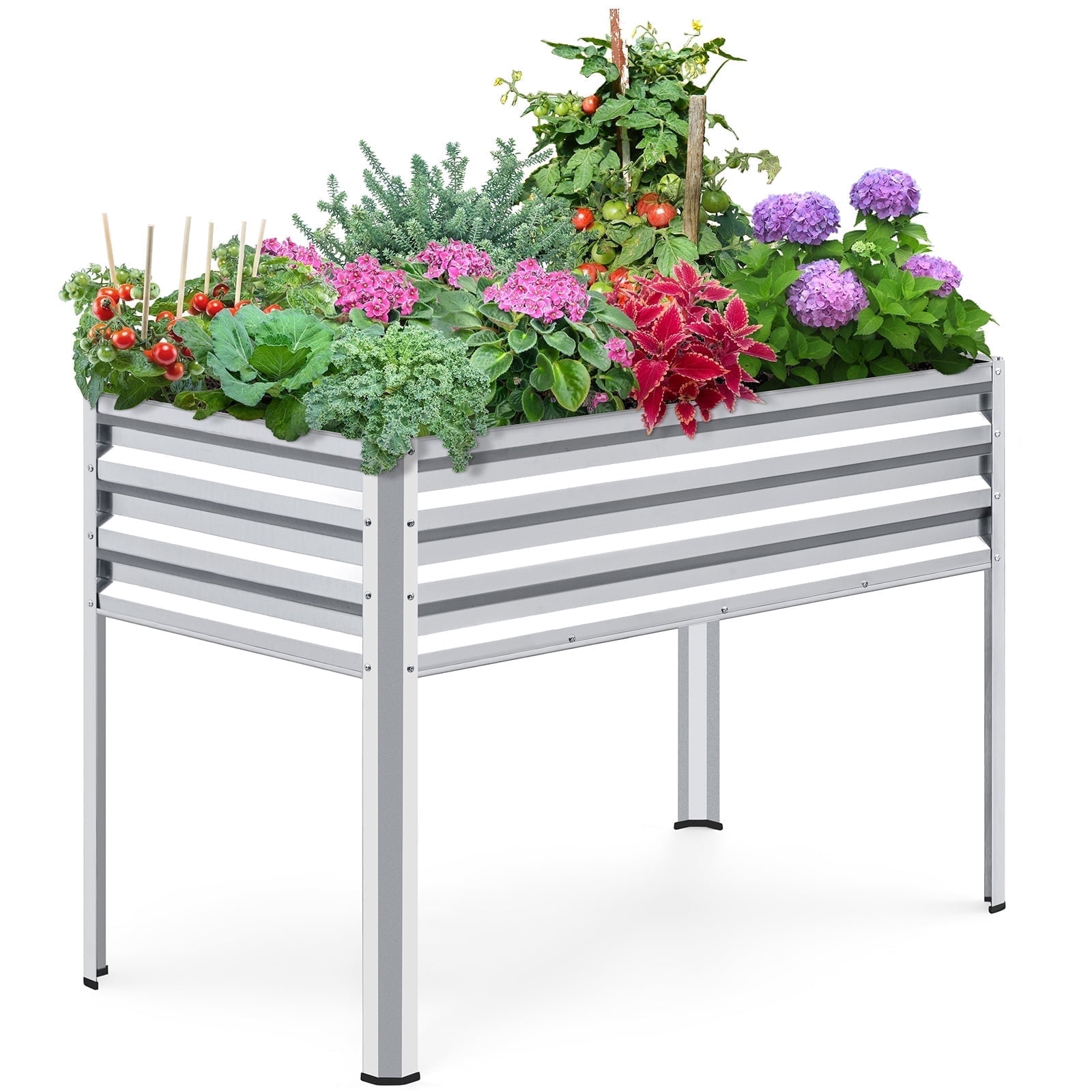 KING BIRD 47"×24"×32" Raised Garden Bed with Legs Galvanized Steel Metal Elevated Garden Planter Box for Outdoor Gardening Silver