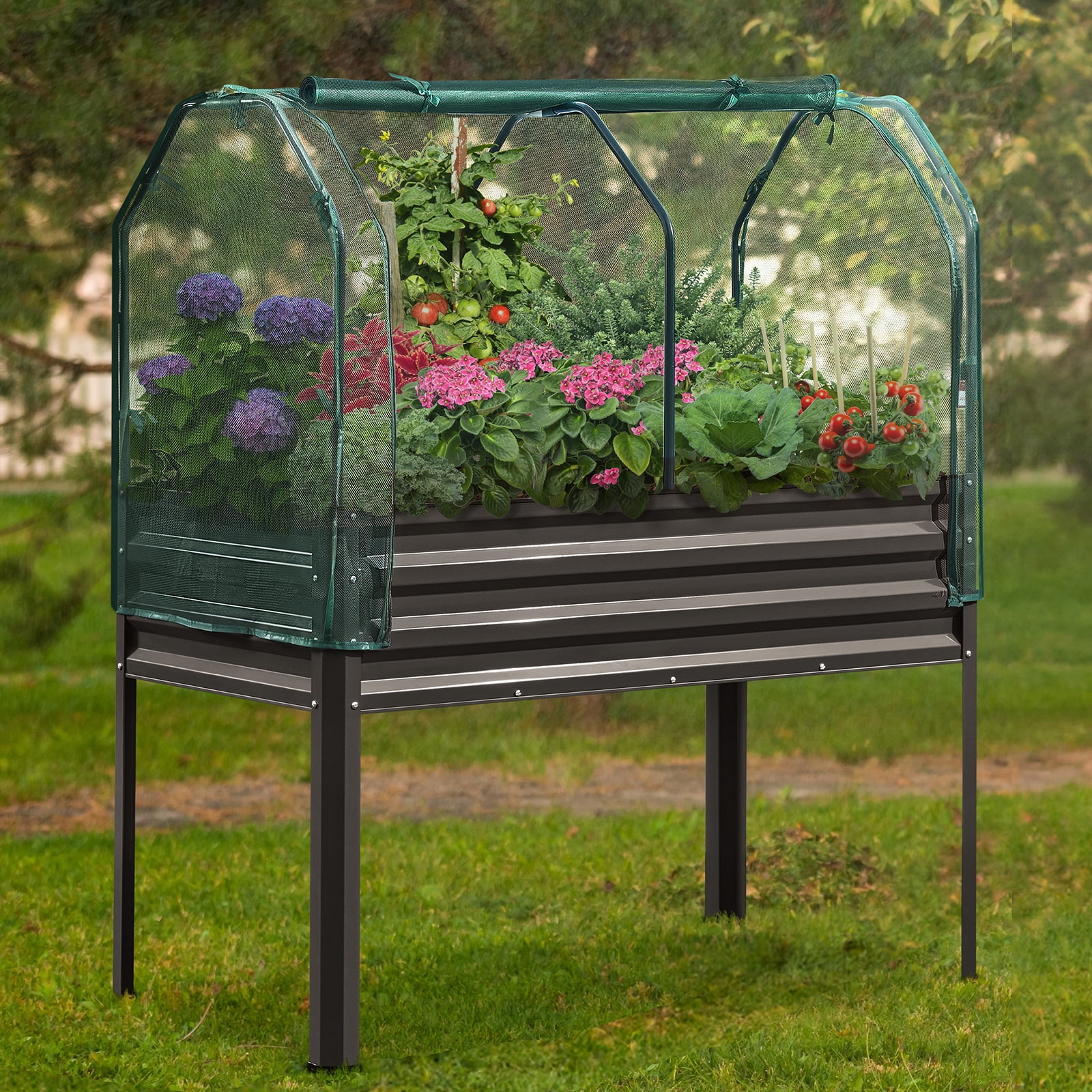 "KING BIRD Raised Garden Bed 47""×24""×56"" with Plant Cover, Steel