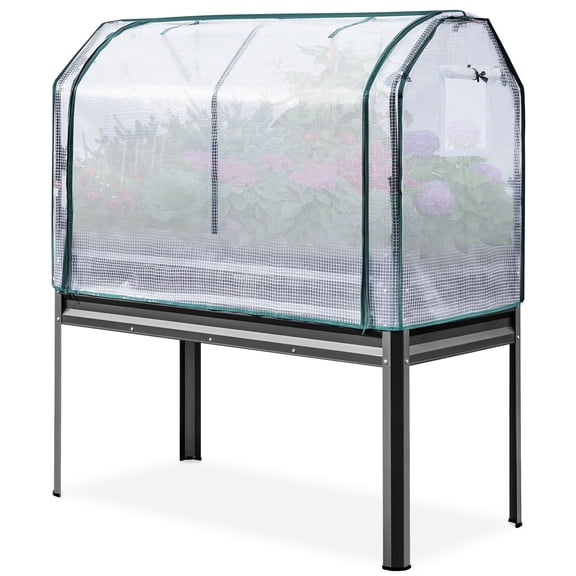 KING BIRD 47"×24"×56" Raised Garden Bed with Greenhouse, Legs Galvanized Steel Metal Elevated Garden Planter Box for Outdoor Gardening Dark Grey