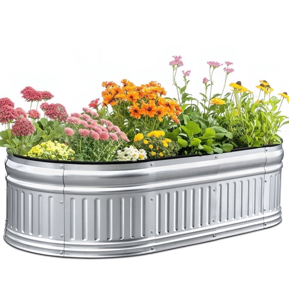 King Bird 4x2x1 ft Raised Garden Bed Kit Elevated Planter Box Galvanized Steel for Indoor Outdoor for Vegetables Flowers Patio Gardening Silver