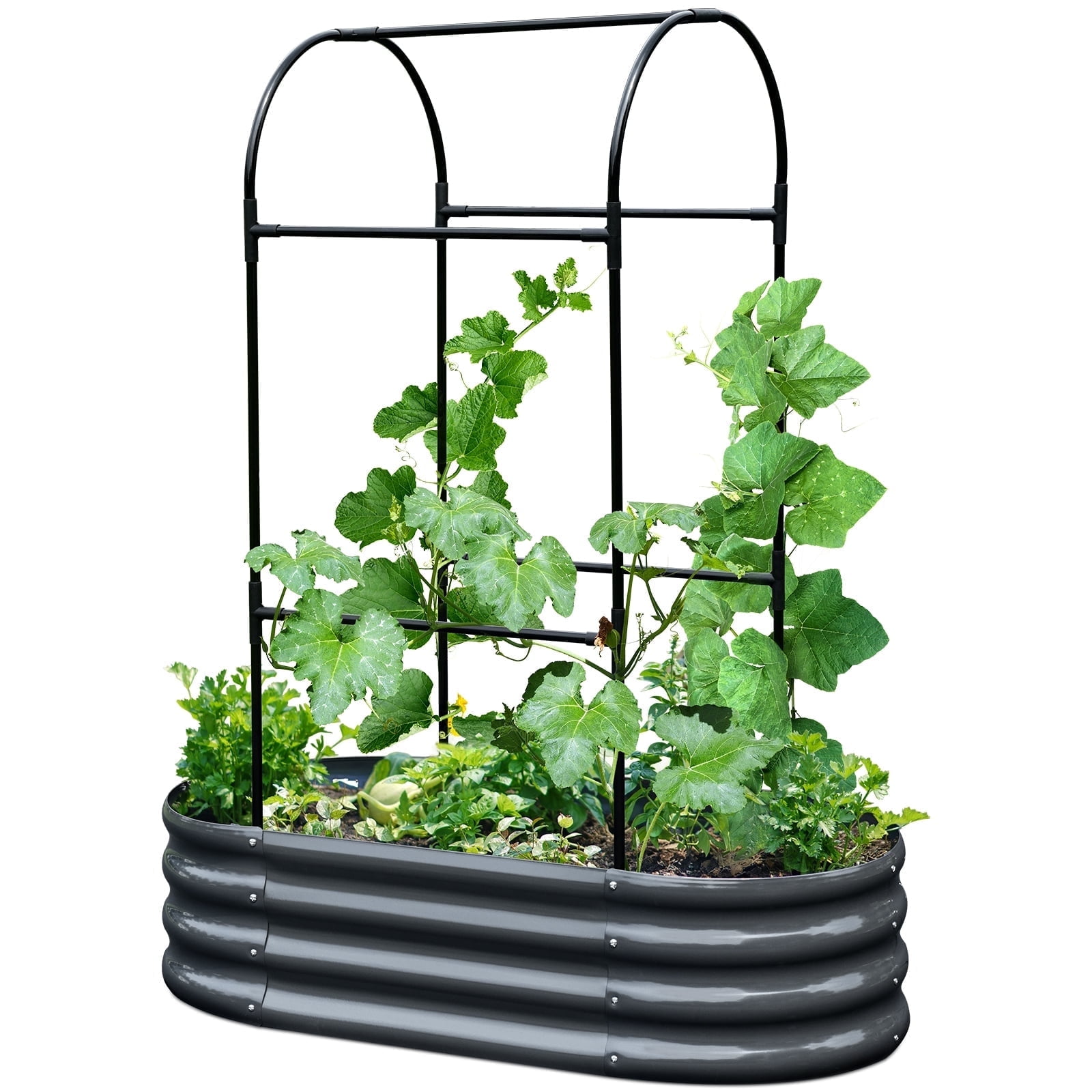 KING BIRD 4x2x1 ft Raised Garden Bed with Arched Trellis Galvanized ...