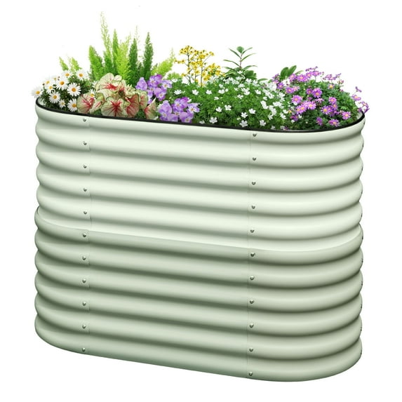 KING BIRD 4x2x3 ft Raised Garden Bed 6 in 1 Galvanized Steel Metal Planter Garden Box Outdoor for Gardening, Vegetables, Flowers, Light Green