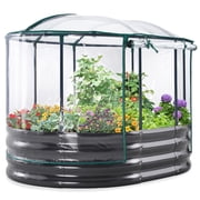 KING BIRD 4x3x1 ft Raised Garden Bed with Cover Galvanized Steel Metal Planter Garden Box Outdoor for Gardening,Vegetables, Flowers, Clear