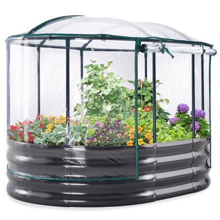 KING BIRD 4x3x1 ft Raised Garden Bed with Cover Galvanized Steel Metal Planter Garden Box Outdoor for Gardening,Vegetables, Flowers, Clear