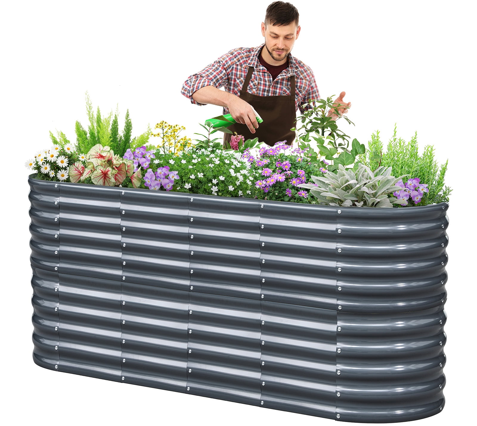 KING BIRD 6.6x2x3 ft Raised Garden Bed 9 in 1 Galvanized Steel Metal Planter Garden Box Outdoor for Gardening, Vegetables, Flowers, Dark Gray