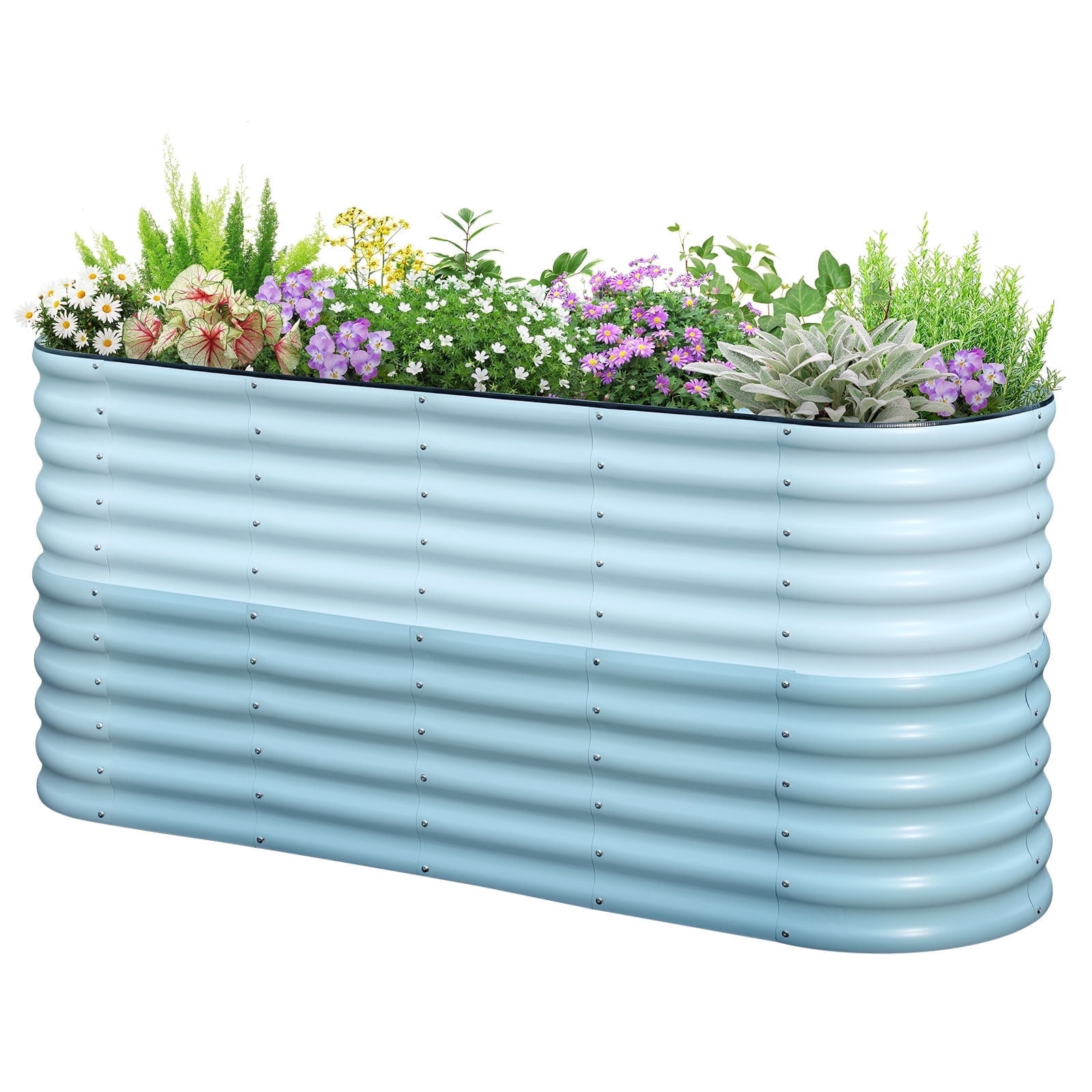 Walmart Deals of KING BIRD 6.6x2x3 ft Raised Garden Bed 9 in 1 Galvanized Steel Metal Planter Garden Box Outdoor for Gardening, Vegetables, Flowers, Light Blue