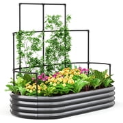 KING BIRD 6x3x1 ft Raised Garden Bed with Wall Trellis Galvanized Steel Metal Planter Garden Box Outdoor for Gardening Climbing Vegetables Flowers Dark Gray