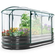 KING BIRD 6x3x1 ft Raised Garden Bed with Cover Galvanized Oval Planter Garden Box Outdoor for Gardening, Vegetables, Flowers , Clear