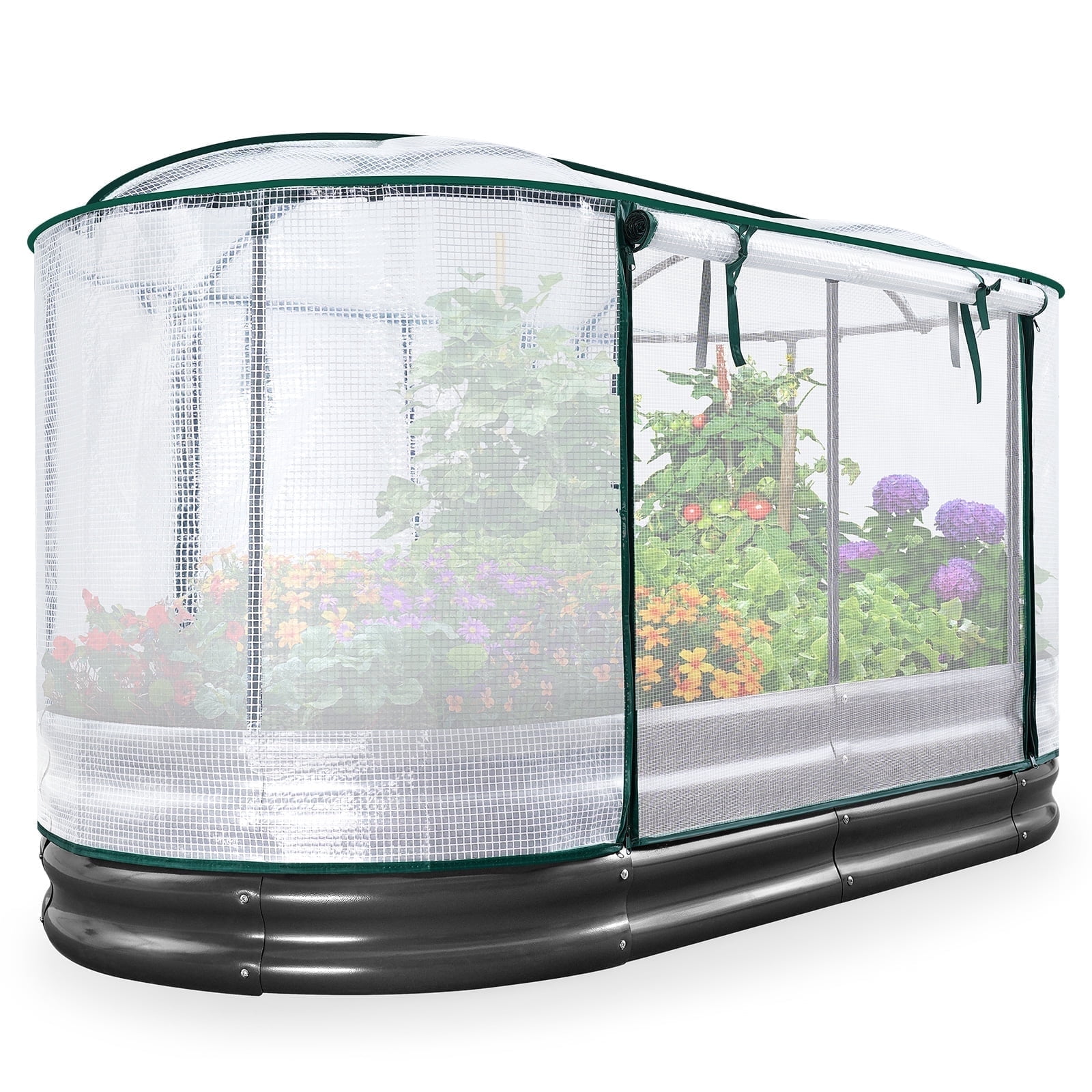 KING BIRD 6x3x1 ft Raised Garden Bed with Cover Galvanized Oval Planter Garden Box Outdoor for Gardening, Vegetables, Flowers , White