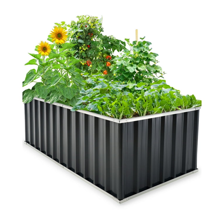 Kingbird Galvanized Steel Raised Garden Bed, Charcoal Grey Kingbird Galvanized Steel Raised Garden Bed, Charcoal Grey