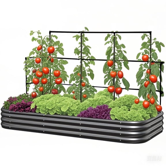 KING BIRD 7.87x3.94x0.98 ft Raised Garden Bed with Wall Trellis Galvanized Steel Metal Planter Garden Box Outdoor for Gardening Climbing Vegetables Flowers Dark Gray
