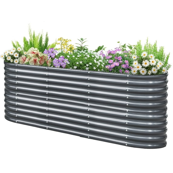 KING BIRD 8x2x3 ft Raised Garden Bed 12 in 1 Galvanized Steel Metal Planter Garden Box Outdoor for Gardening, Vegetables, Flowers, Dark Gray